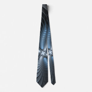 Plastic Blue Grey 3D Fractal Art Modern Abstract Tie