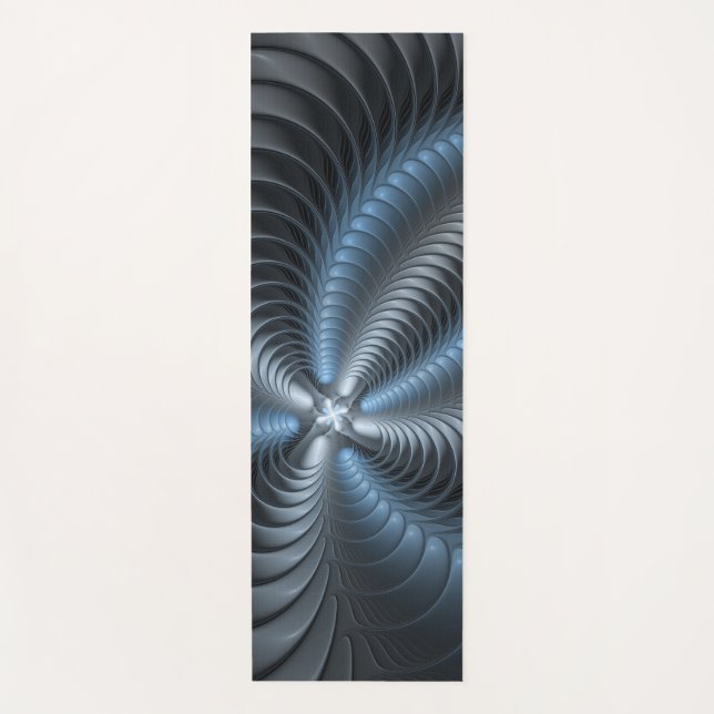 Plastic Blue Grey 3D Fractal Art Modern Abstract Yoga Mat (Front)
