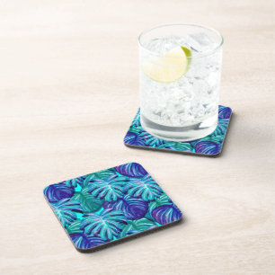Plastic Coaster Set-Blue Tropical Palm