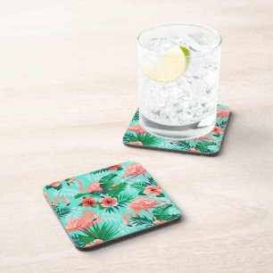 Plastic Coasters Flamingo Tropical Palms