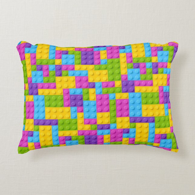 Plastic Construction Blocks Pattern Accent Pillow (Front)