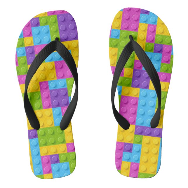 Plastic Construction Blocks Pattern Flip Flops (Footbed)