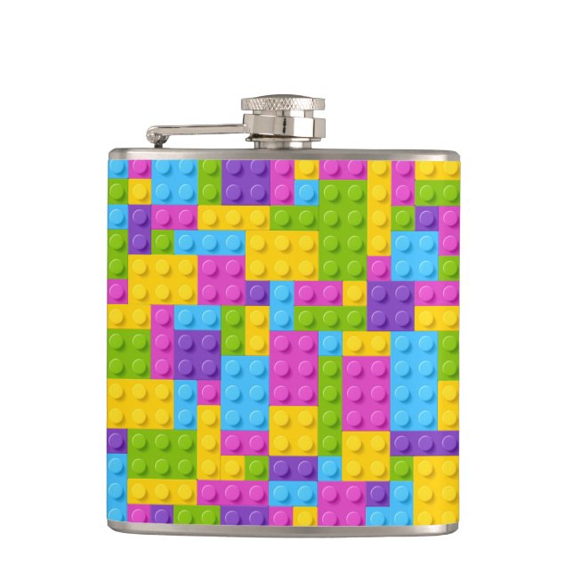 Plastic Construction Blocks Pattern Hip Flask (Front)