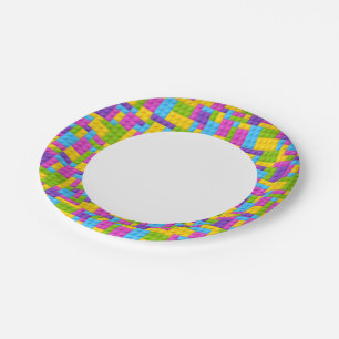 Plastic Construction Blocks Pattern Paper Plate