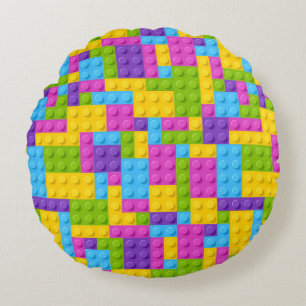 Plastic Construction Blocks Pattern Round Pillow