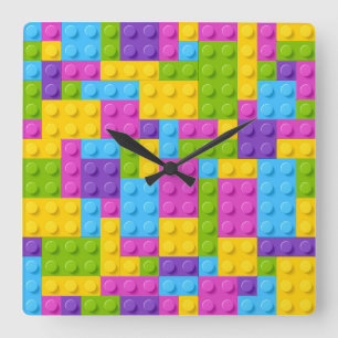 Plastic Construction Blocks Pattern Square Wall Clock