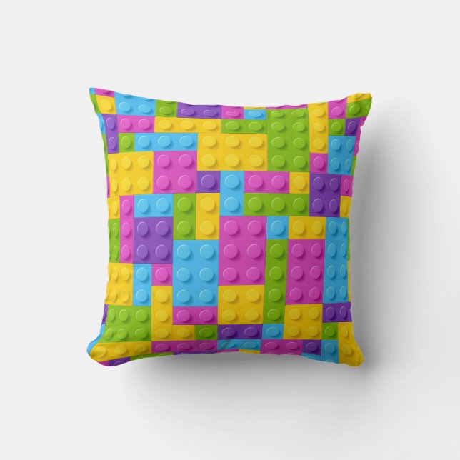 Plastic Construction Blocks Pattern Throw Pillow (Front)