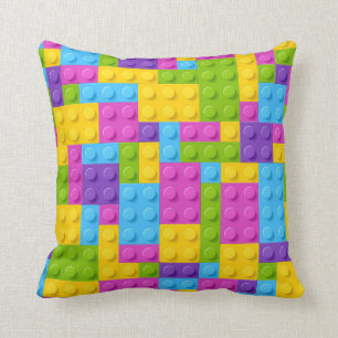 Plastic Construction Blocks Pattern Throw Pillow