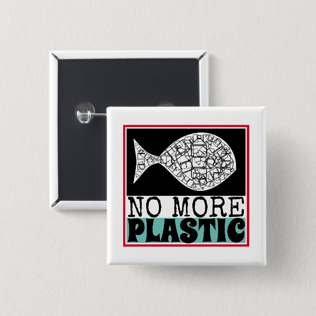Plastic Fish, Climate Change 2 Inch Square Button (Front & Back)