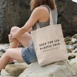 Plastic Free | Sea Pollution Save The Planet Tote Bag<br><div class="desc">Simple,  stylish "Keep the sea plastic free" & "#savetheplanet" custom quote art design in modern minimalist typography. The perfect gift or accessory to spread awareness of environmental issues. #environment #sustainability #climatechange #ecofriendly #savetheplanet #zerowaste #earth #sustainable #gogreen #recycle #eco #plasticfree #environmentallyfriendly #sustainableliving #globalwarming #climate #pollution #reuse #conservation</div>