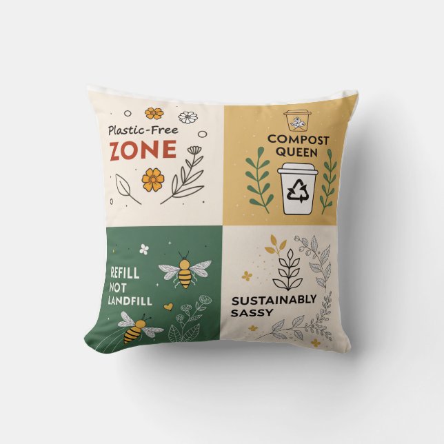 Plastic-Free Zone – Eco-Conscious Design Throw Pillow (Front)