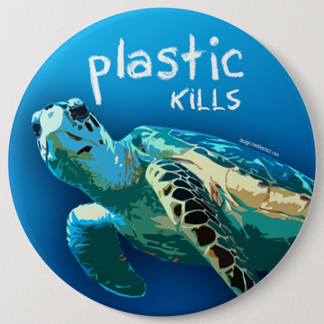 Plastic Kills Ocean Turtle Button (Front)