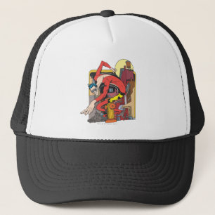 Plastic Man Shape-Shifts in the City Trucker Hat