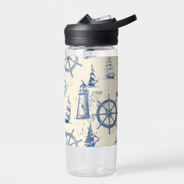 Plastic Nautical Thermos with Anchor and Helm Desi Water Bottle (Left)