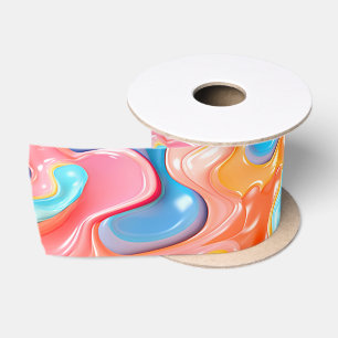 Plastic Psychedelic Fluid Shapes Satin Ribbon