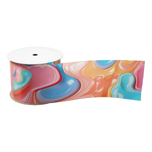 Plastic Psychedelic Fluid Shapes Satin Ribbon (Spool)