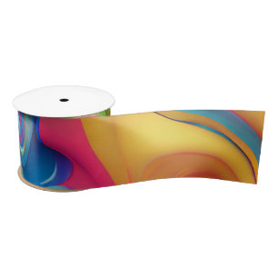 Plastic Psychedelic Rainbow Fluid Shapes Satin Ribbon