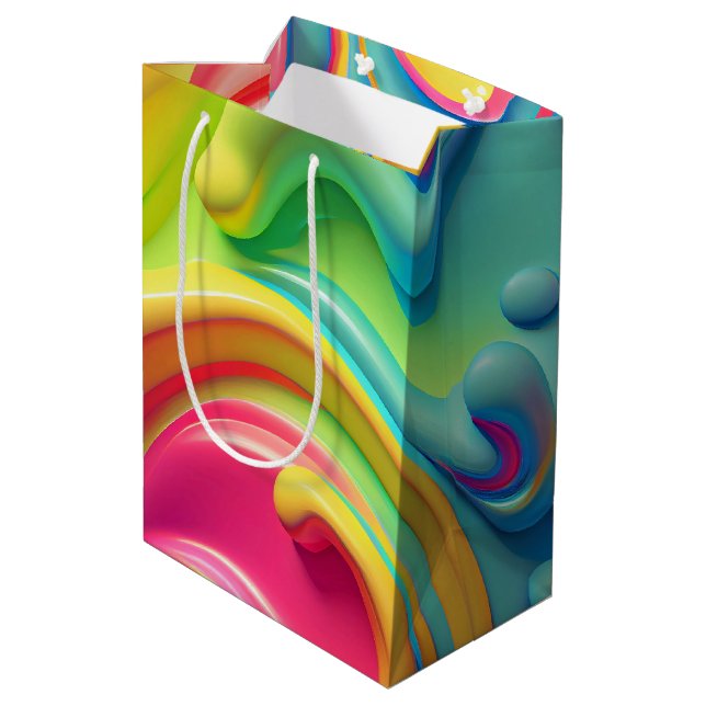 Plastic Rainbow Fluid Shapes Medium Gift Bag (Back Angled)