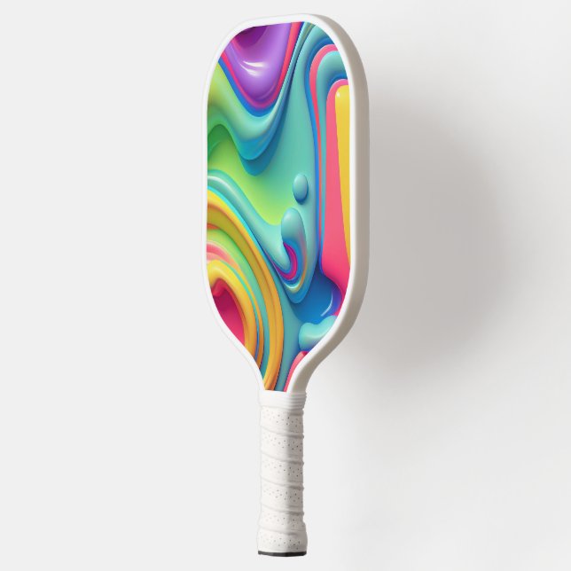 Plastic Rainbow Fluid Shapes Pickleball Paddle (Left)