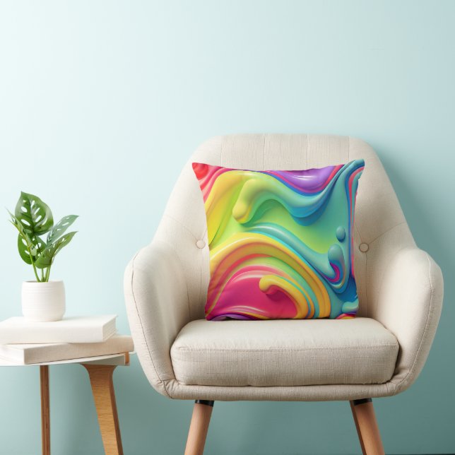 Plastic Rainbow Fluid Shapes Throw Pillow (Chair)