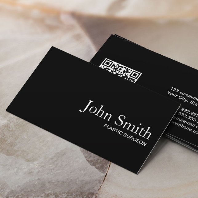 Plastic Surgeon Plain Black QR Code Business Card (Creator Uploaded)