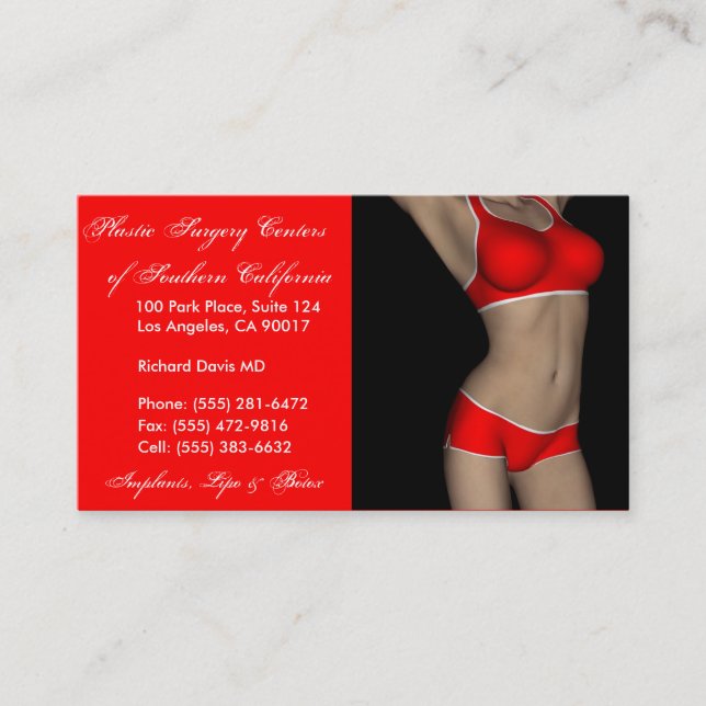 Plastic Surgery Red/Black Business Card (Front)