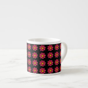 Plasticine Red Flower Pattern on Black Espresso Cup