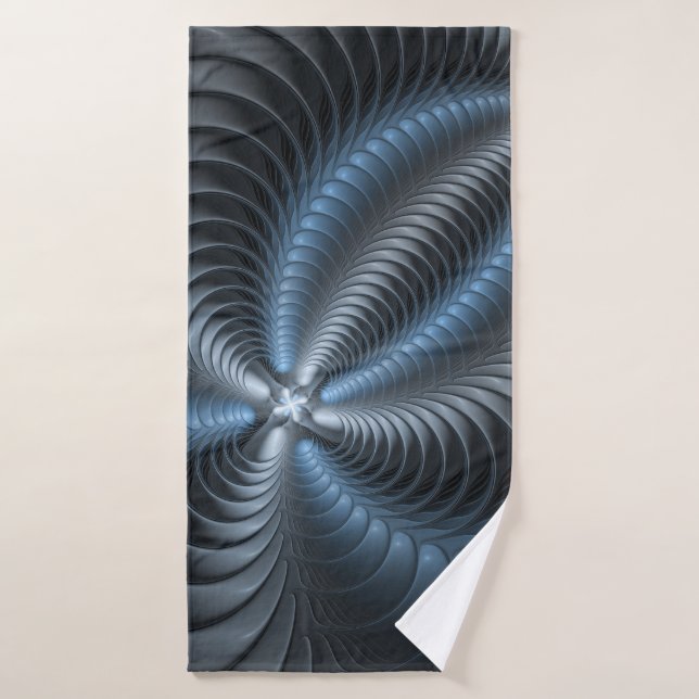 Plastique bleu gris 3D Fractal Art moderne Abstrai (Serviette de bain)