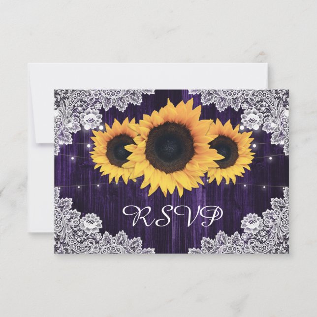 Plat de tournesol violet Mariage RSVP Cartes Repas (Devant)