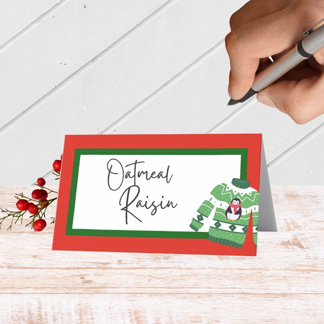 Plat de vacances, nourriture, boisson ou cartes de (Red Holiday Sweater Folding Label Cards for Food & Drink Labels, Place Cards, Contests and More)