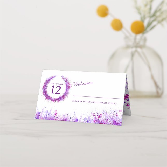 Plat d'herbe violet mariage cartes de place (Devant)