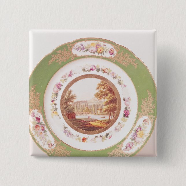 Plate depicting the old Pont de Sevres 2 Inch Square Button (Front)