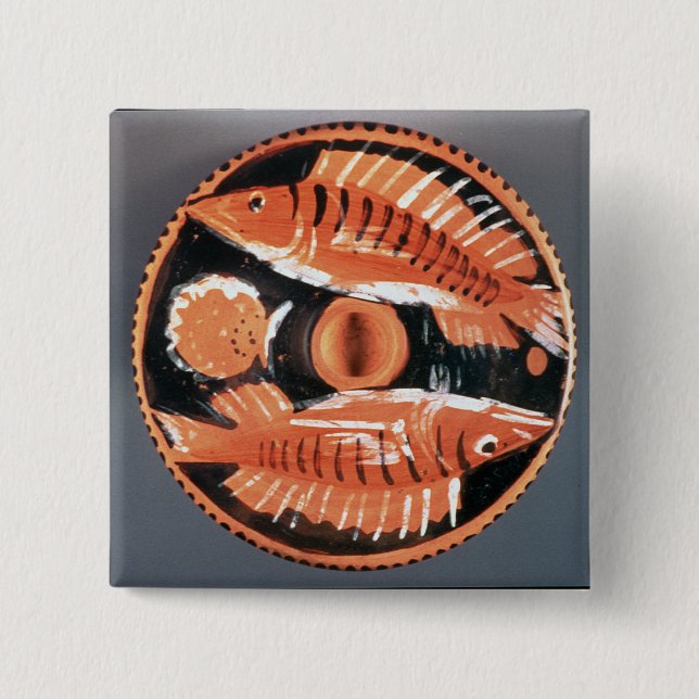 Plate depicting two fish, 350 BC (ceramic) 2 Inch Square Button (Front)