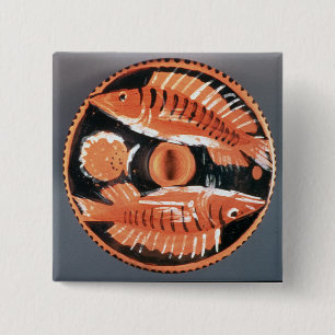 Plate depicting two fish, 350 BC (ceramic) 2 Inch Square Button