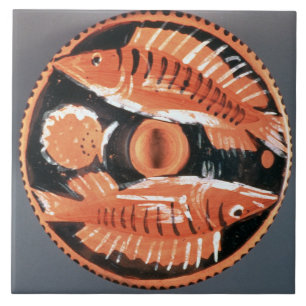 Plate depicting two fish, 350 BC (ceramic) Tile