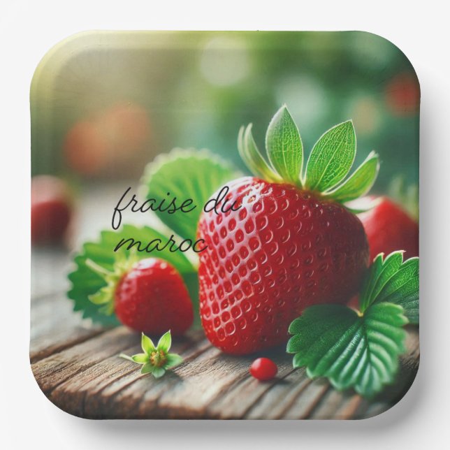 Plate, dish, trim, fraise paper plate (Front)