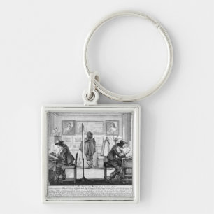 Plate engravers working with gallery keychain