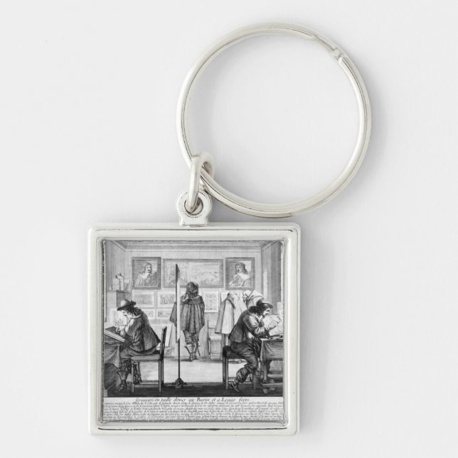 Plate engravers working with gallery keychain (Front)
