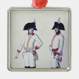 Plate of a soldier in red, yellow & white metal ornament