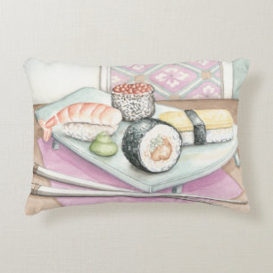 Plate of Assorted Sushi with Chopsticks Accent Pillow