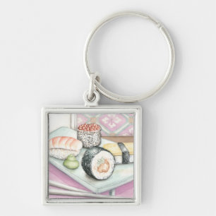 Plate of Assorted Sushi with Chopsticks Keychain