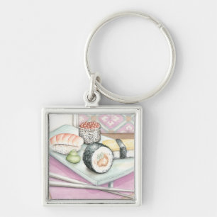 Plate of Assorted Sushi with Chopsticks Keychain