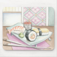 Plate of Assorted Sushi with Chopsticks