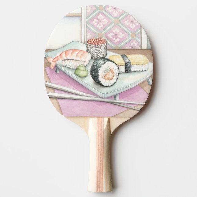 Plate of Assorted Sushi with Chopsticks Ping Pong Paddle (Front)