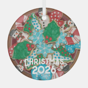 Plate of Decorated Cut-Out Christmas Sugar Cookies Glass Ornament