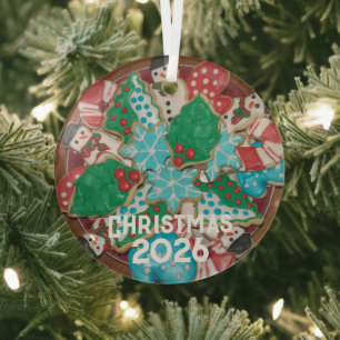 Plate of Decorated Cut-Out Christmas Sugar Cookies Glass Ornament