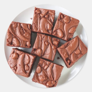 Plate of Homemade Brownies Realistic Food Classic Round Sticker