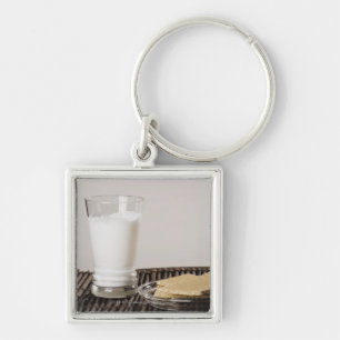 Plate of snacks with a glass of milk keychain