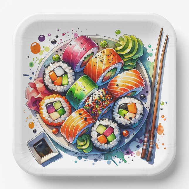 Plate of Sushi, Soy Sauce and Chopsticks Birthday (Front)