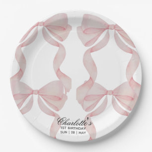 plate Pink Bow Paper Plate 1st birthday